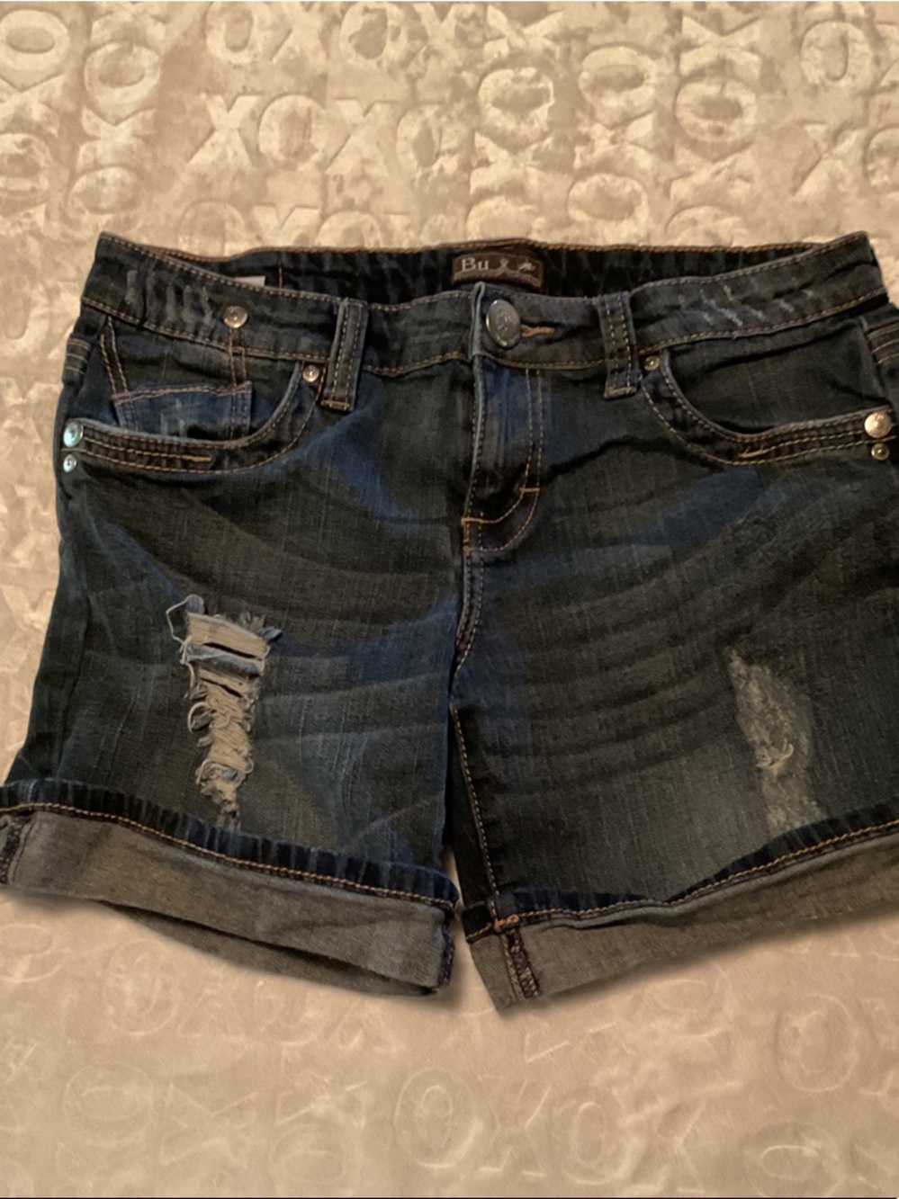 BUX Denim Distressed Dark Blue Roll-Cuff Women's Shorts